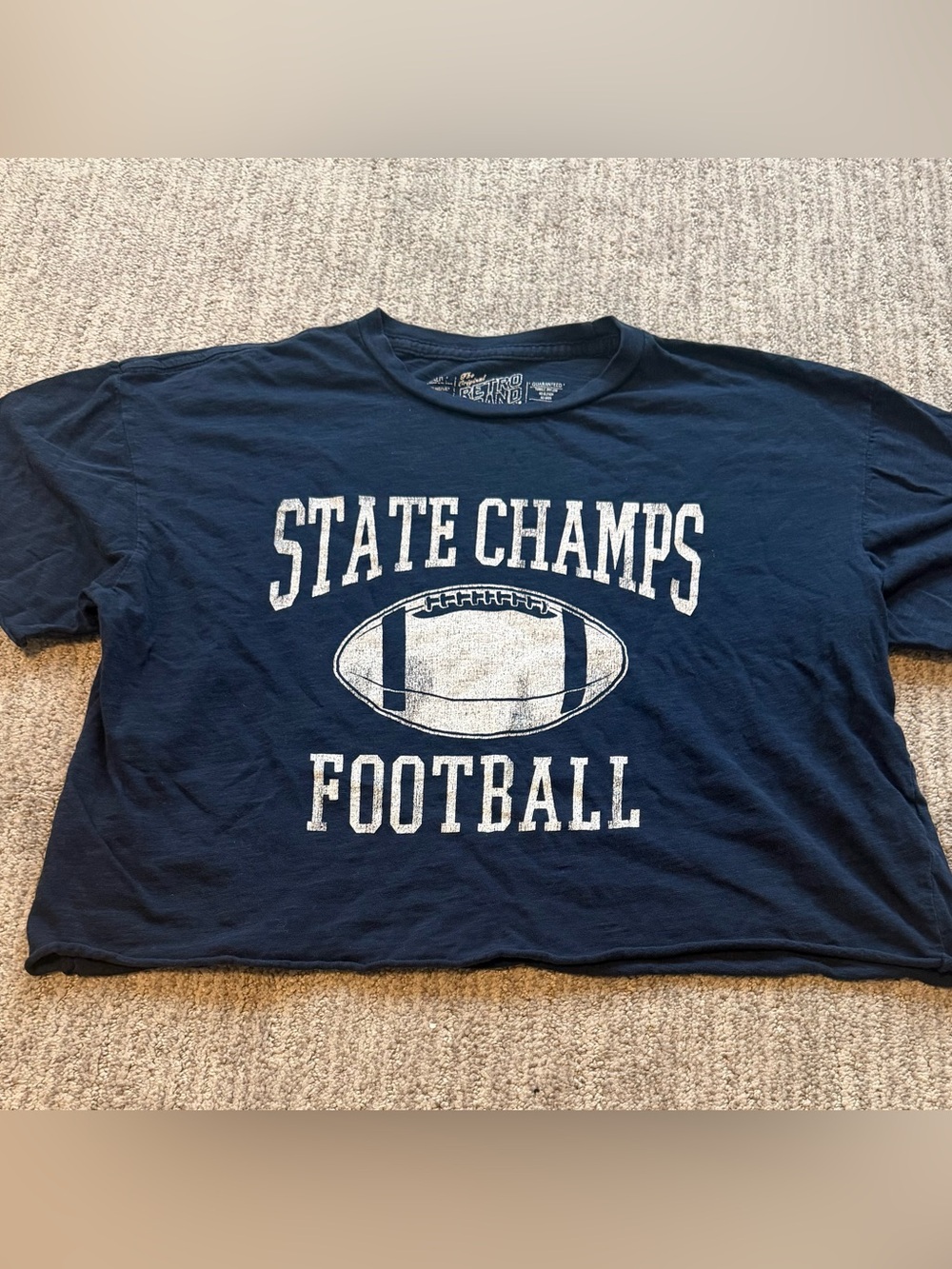 Retrobrand Short Sleeve Cropped Tee in Navy “State Champs Football” Size Small